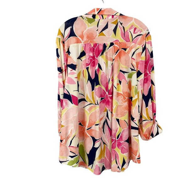 NEW Juniper + Lime Watercolor Floral Print Long Sleeve Blouse Roll Tab Size 2X - Picture 2 of 7